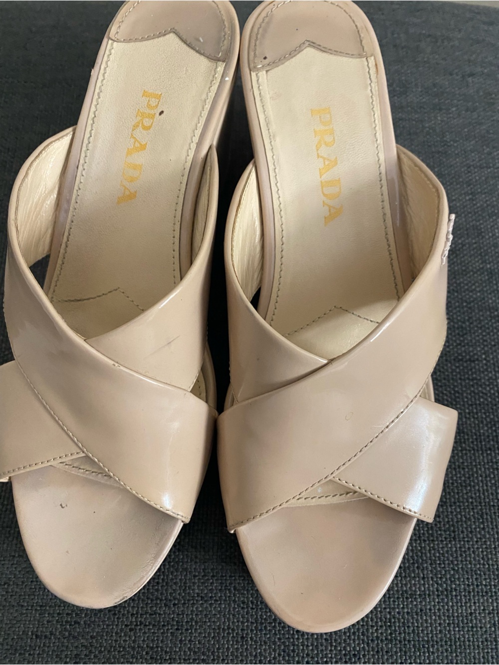Women’s Beige Prada Open Toe Wedge Sandals Size 7 Used